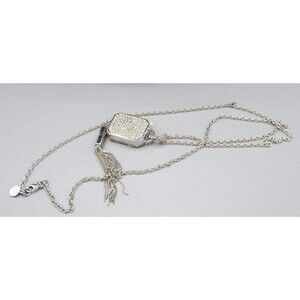 Chico's Silvertone Miracles Locket Crystal Jeweled Long 32" Rolo Chain Necklace
